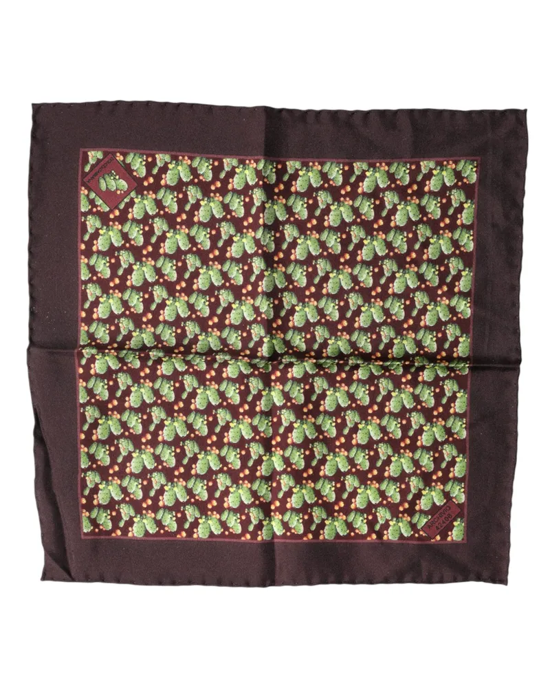 Dolce & Gabbana Men's Brown Cactus Print Square Handkerchief Scarf Brown