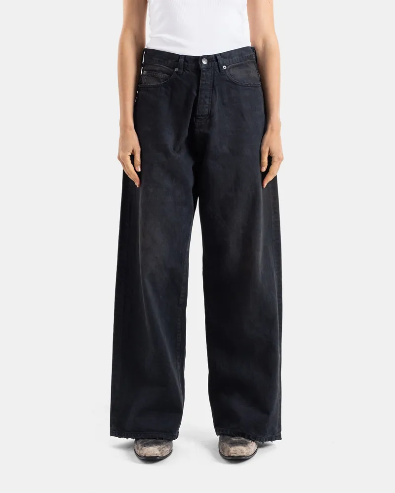 Balenciaga Men Wide Black Japanese Denim Jeans Black
