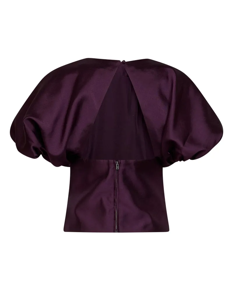 Self-Portrait Puff Sleeve Taffeta Blouse — Purple Purple