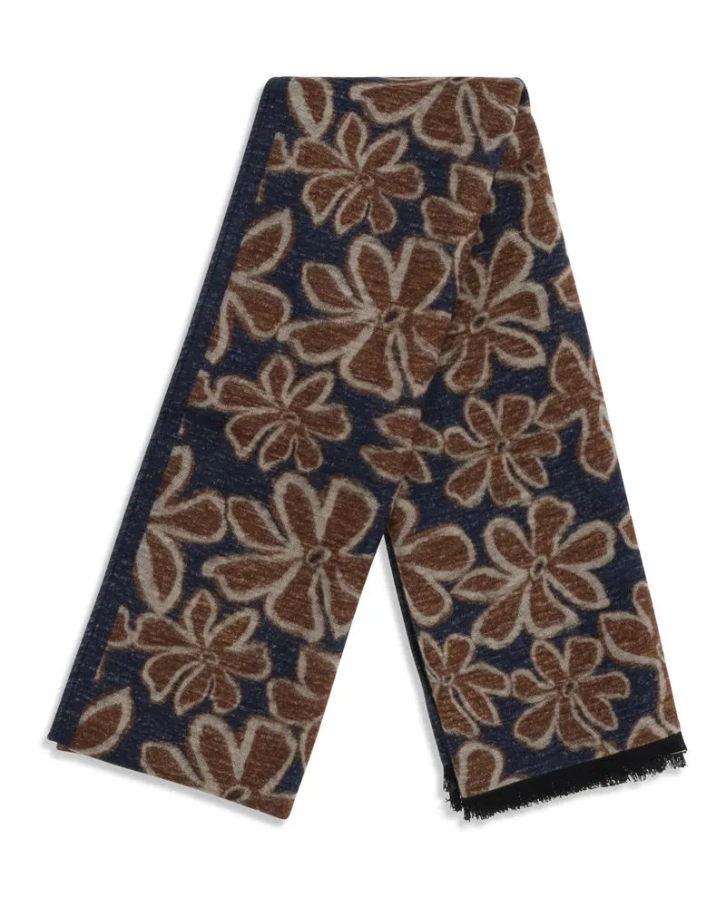 Kiton Floral Print Silk Scarf — Navy Navy