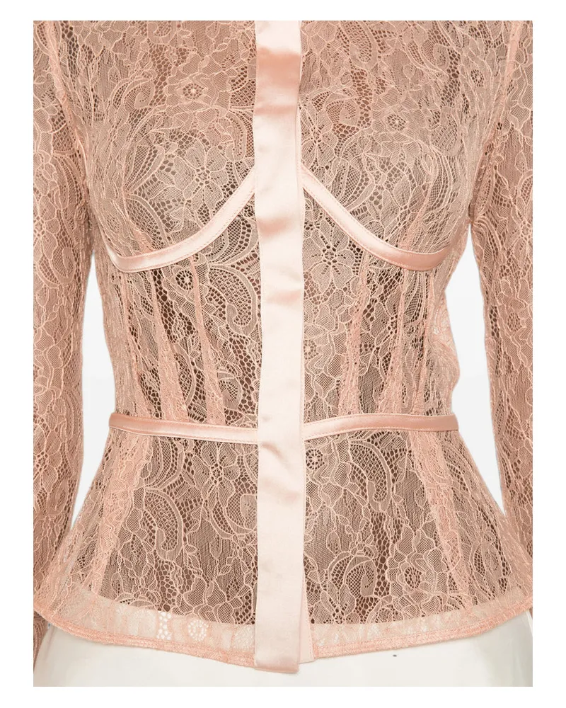 Elisabetta Franchi Floral Lace Panel Blouse — Pink Pink