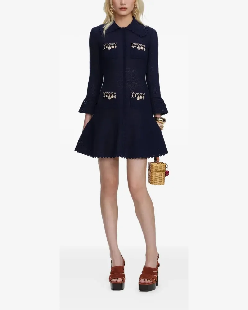 Self-Portrait Women's Shell Embellished Knitted Dress Ss26 W Navy