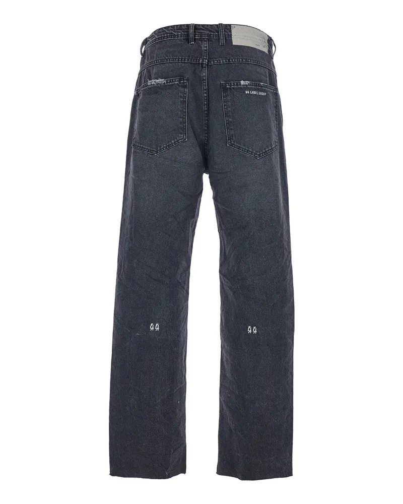 44 LABEL GROUP Men's Black Jeans With Logo Patch And Side Strap Denim Black