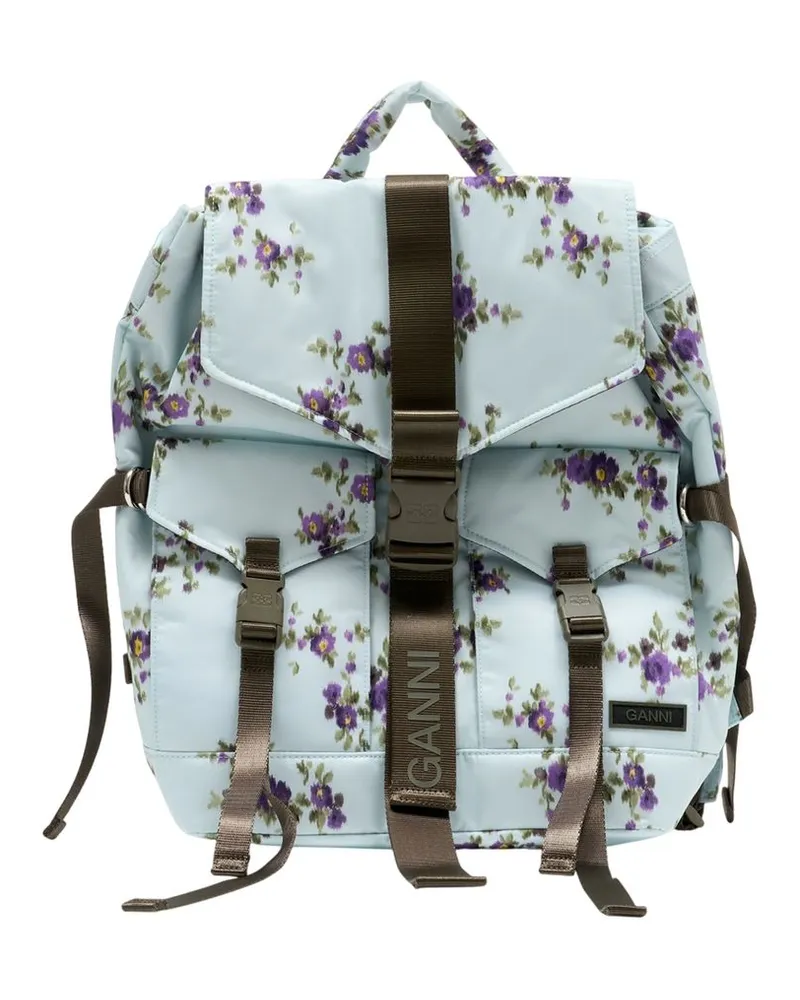 Ganni Women's Floral-Print Recycled Synthetic Backpack Blue Blue