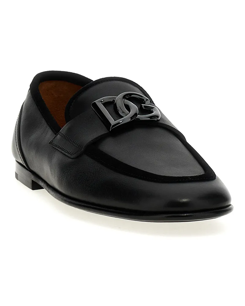 Dolce & Gabbana Logo-Plaque Leather Loafer — Black Black