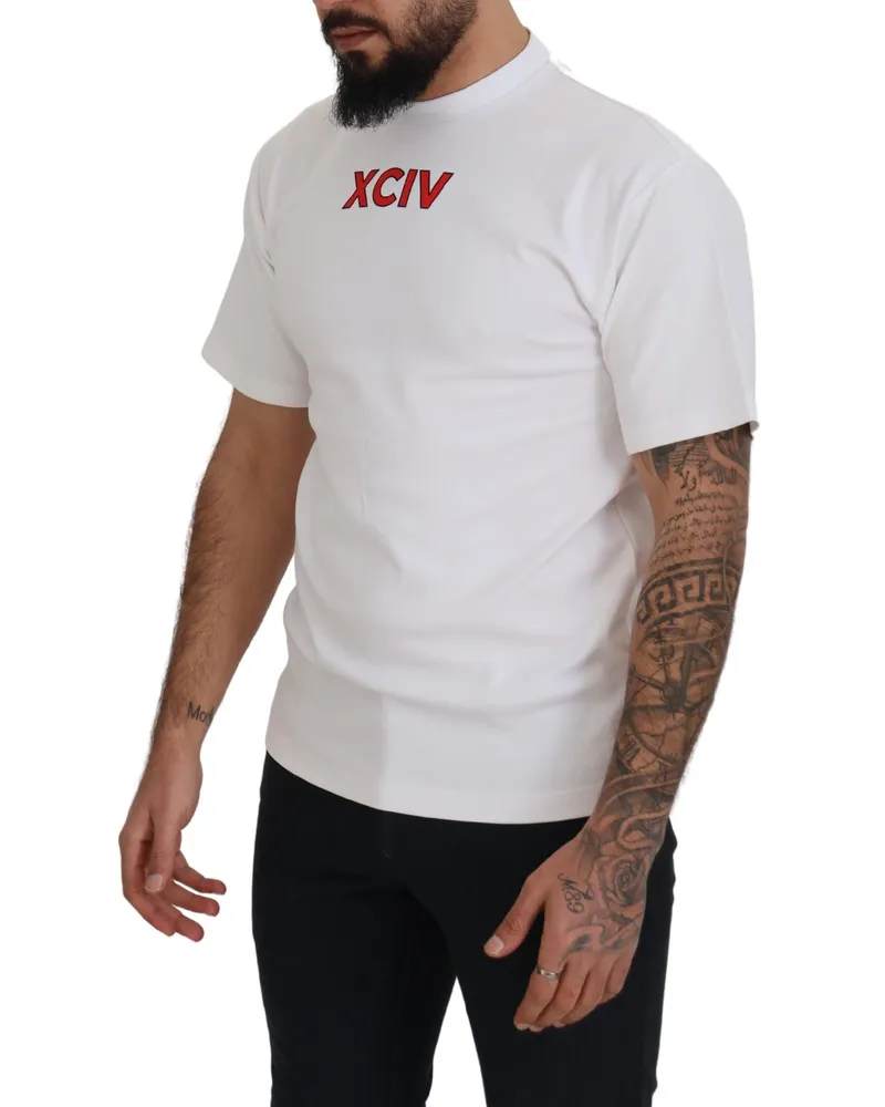 GCDS Men's White Logo Print Cotton Short Sleeves T-Shirt White