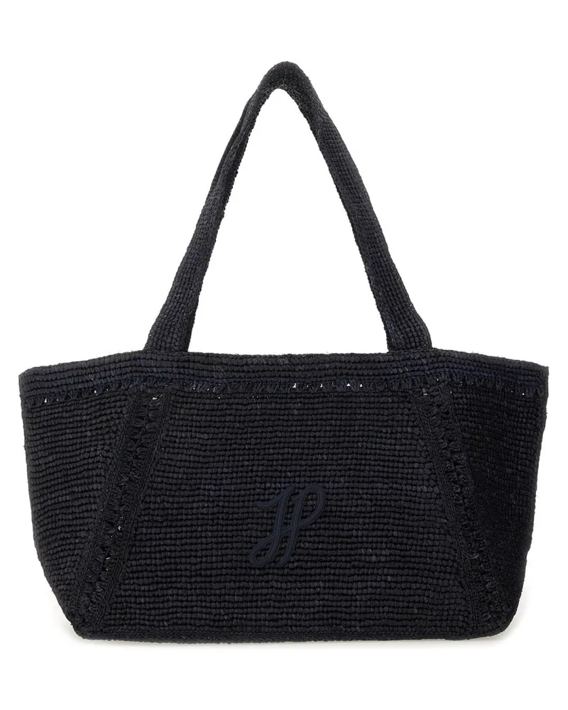 Patou Women's Large Trapeze Tote Bag Blue Raphia Handbags Hand Blue