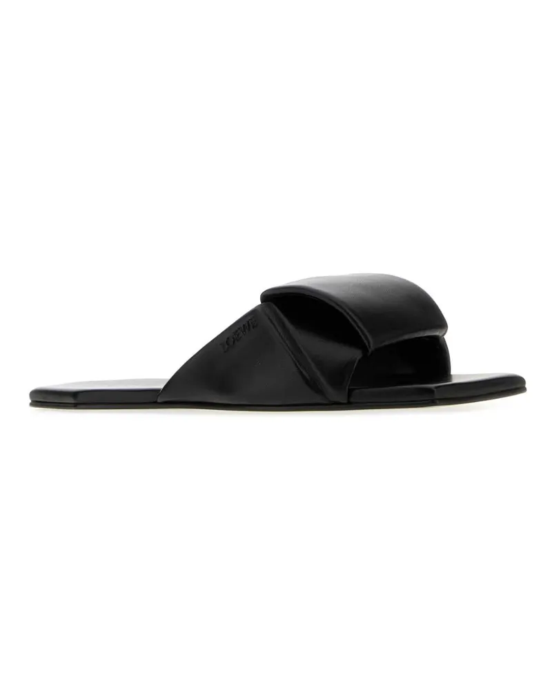 Loewe Women's Black Leather Origami Slippers Flat Shoes Black