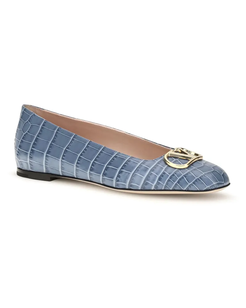 Valentino Garavani Women's Vlogo Signature Croc-Effect Ballerinas Blu Nebula Flat Shoes Blue