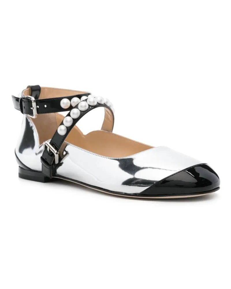 Mach & Mach Two-Tone Patent Leather Ballerina Flats — Black Black