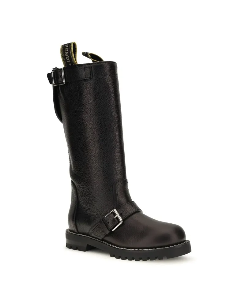 Fendi Hammered Calfskin Boots — Black Black