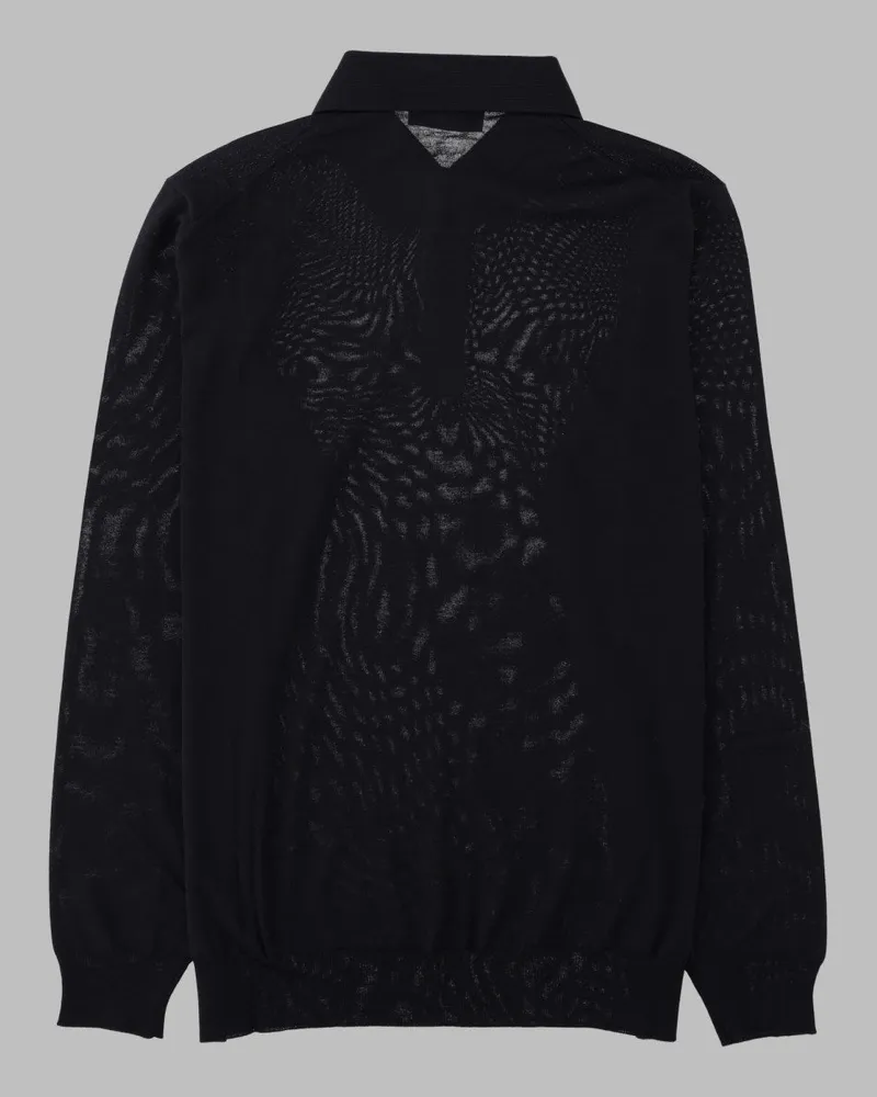LARDINI Virgin Wool Polo Sweater — Black Black