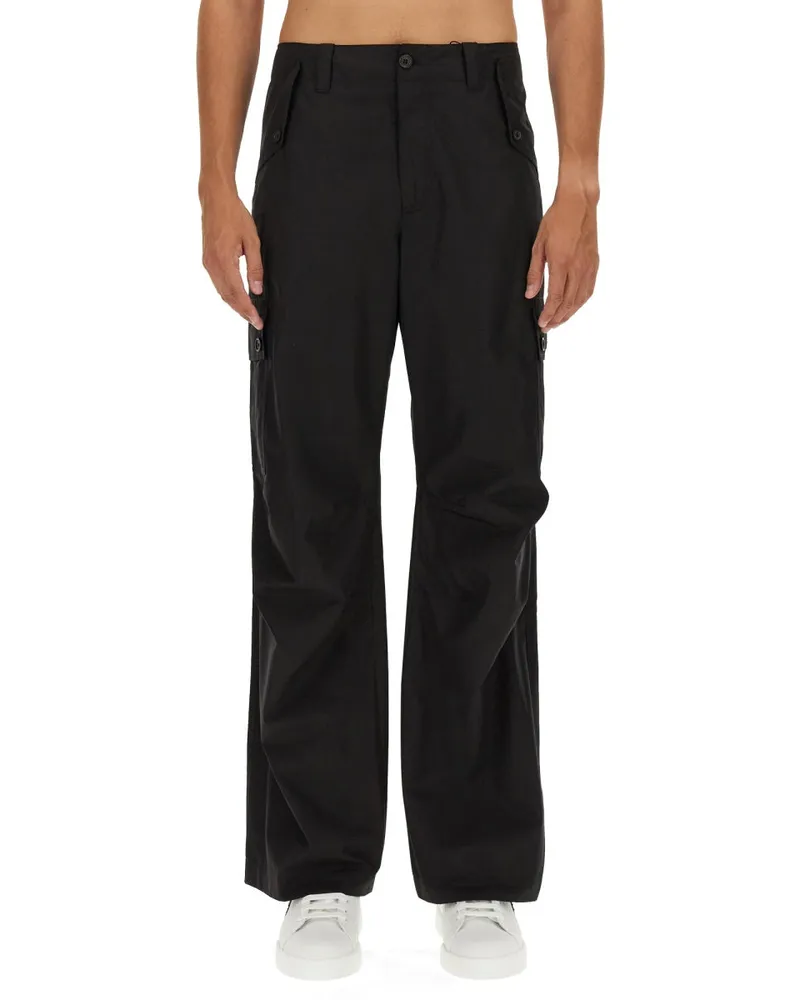 Dolce & Gabbana Wide Leg Cotton Trousers — Black Black