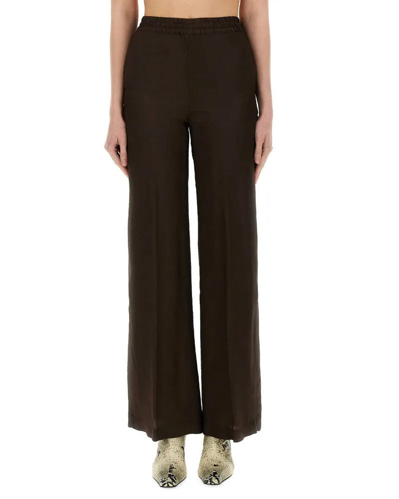 ASPESI Viscose Wide Leg Trousers — Brown Brown