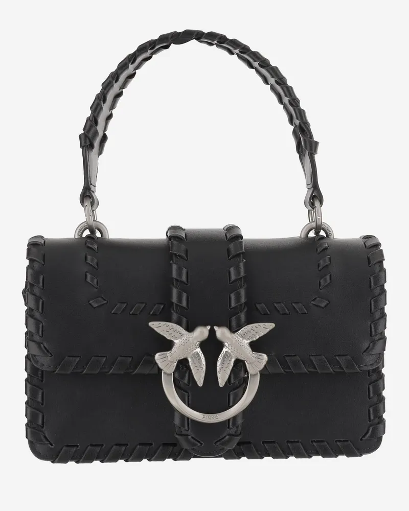 Pinko Women's Small Leather Shoulder Bag Black Limousine - Matt Silver Black