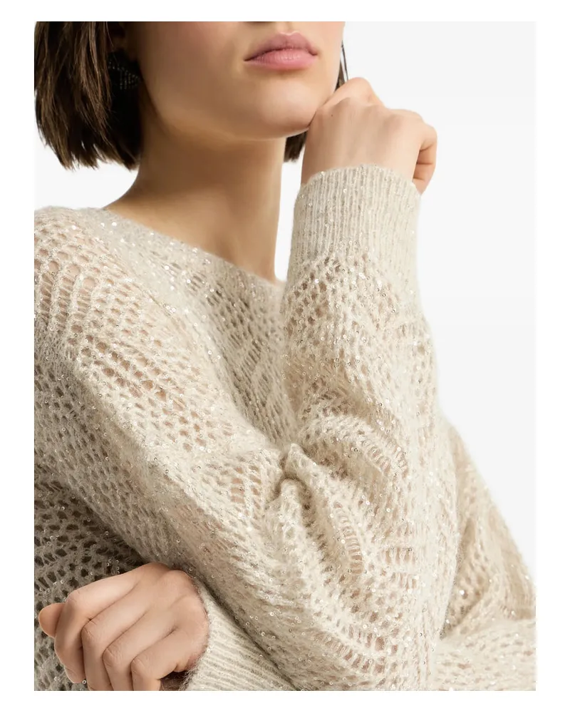 Brunello Cucinelli Open-Knit Mohair-Blend Dress — Beige Beige