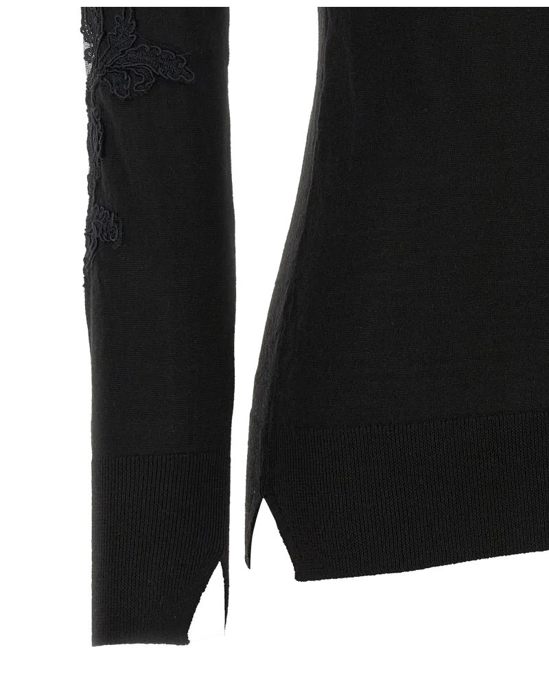 Ermanno Scervino Mesh & Lace-Embroidered Sweater — Black Black