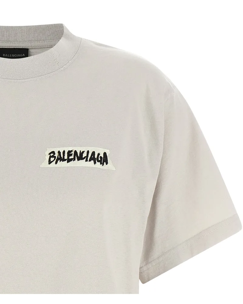 Balenciaga Women Gray Cotton T-Shirt Gray