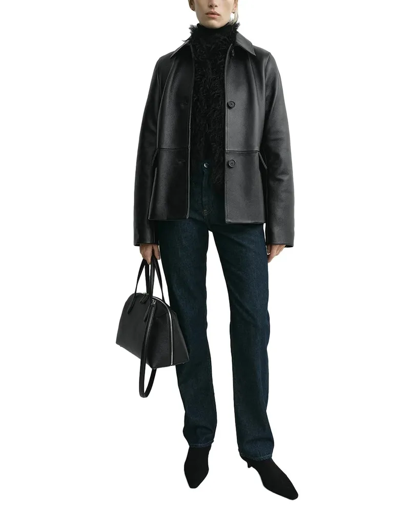 Totême Grained Leather Jacket — Black Black