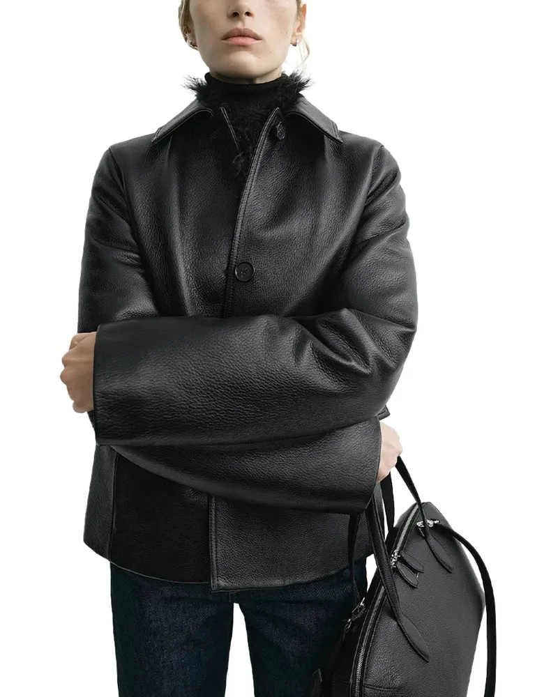Totême Grained Leather Jacket — Black Black