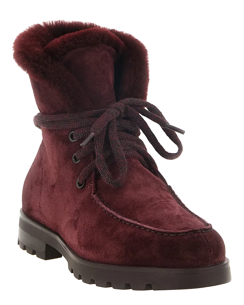 Santoni Shearling-Lined Calfskin Boot — Burgundy Burgundy