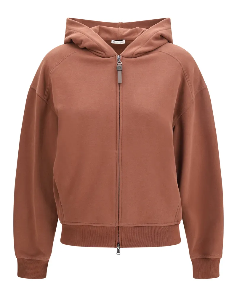Brunello Cucinelli Women Hooded Cotton Sweatshirt Brandy Brown Sweatshirts Sweater Brown