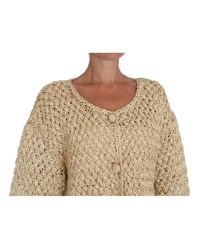 Dolce & Gabbana Women Beige Cardigan Crochet Knitted Raffia Sweater Viscose Clothing Beige