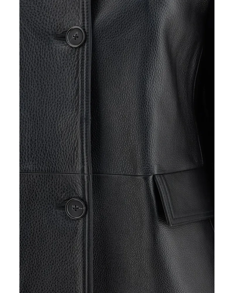 Totême Women's Leather Jacket Grained Black Outer: Cow Black