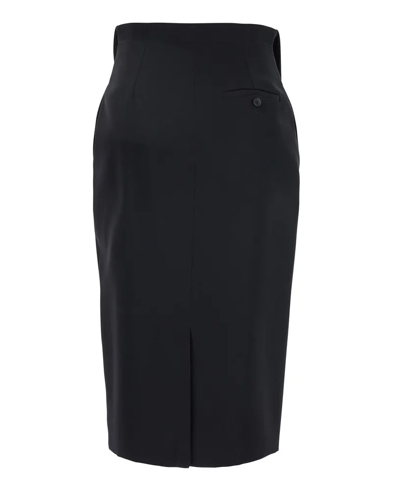 Alexander McQueen Women's Black Wool Skirt With Foldover Waist Black