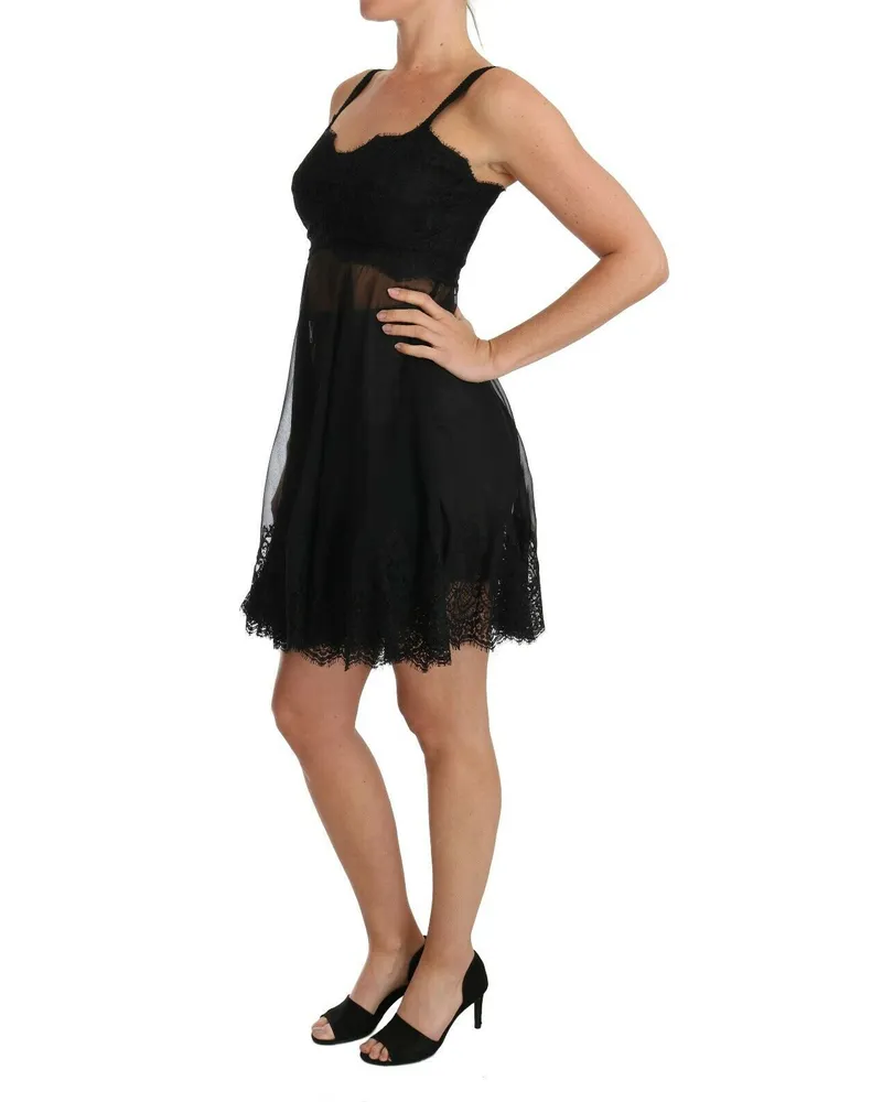 Dolce & Gabbana Women's Black Silk Lace Dress Chemise Lingerie Black