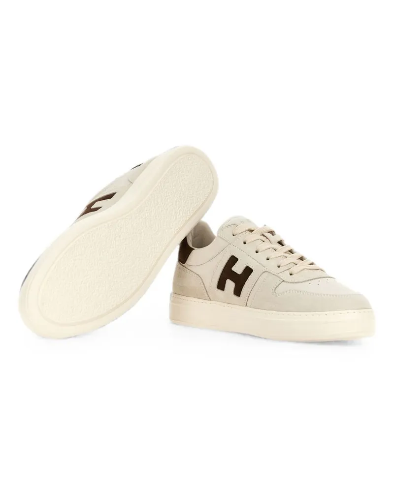 Hogan Logo-Patch Suede Sneakers — Beige Beige
