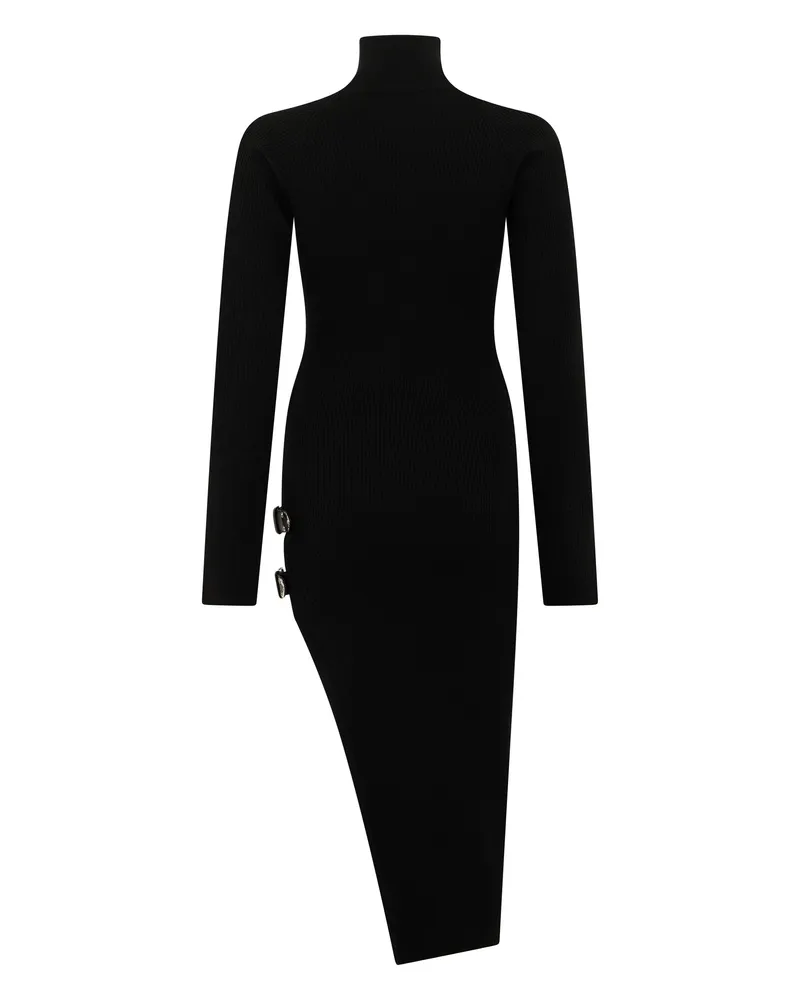 Blumarine Women's Midi Knit Dress With Buckles Black Virgin Wool Black