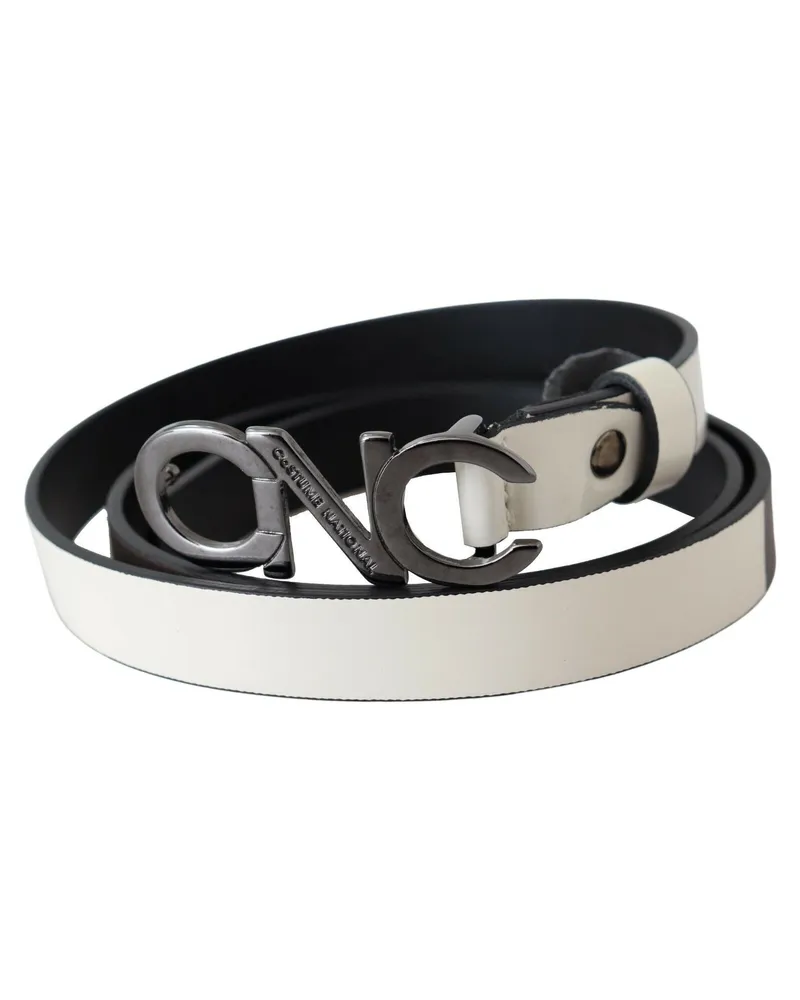 CoSTUME NATIONAL Women's Belt Mettalic Gray Leather Logo White White