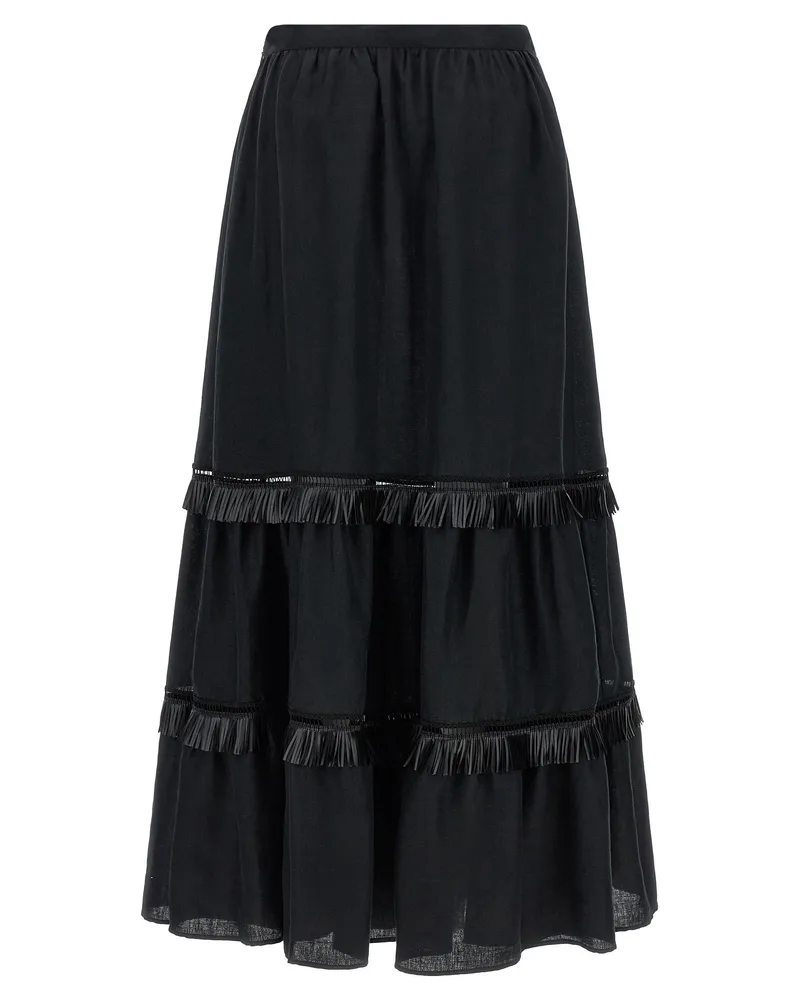Kiton Fringed Linen Skirt — Black Black