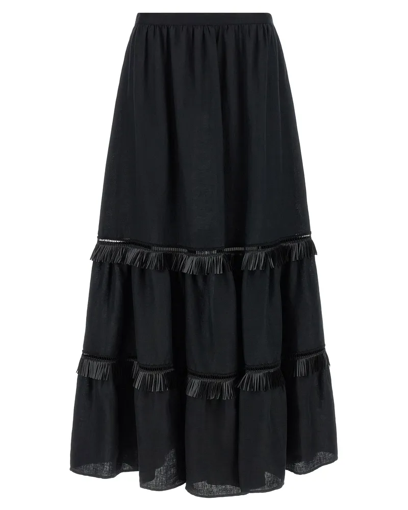 Kiton Fringed Linen Skirt — Black Black