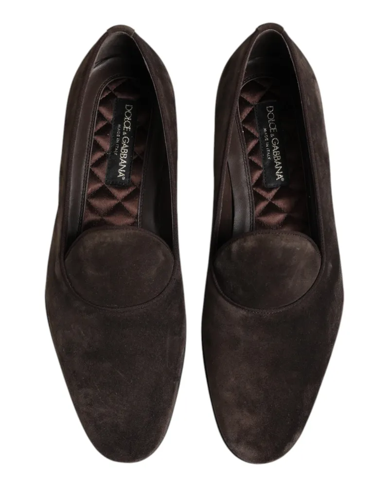 Dolce & Gabbana Men's Brown Velvet Leather Slip On Loafers Shoes Brown