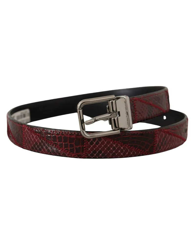 Dolce & Gabbana Women's Red Exotic Leather Metal Logo Buckle Belt Python Skin Red