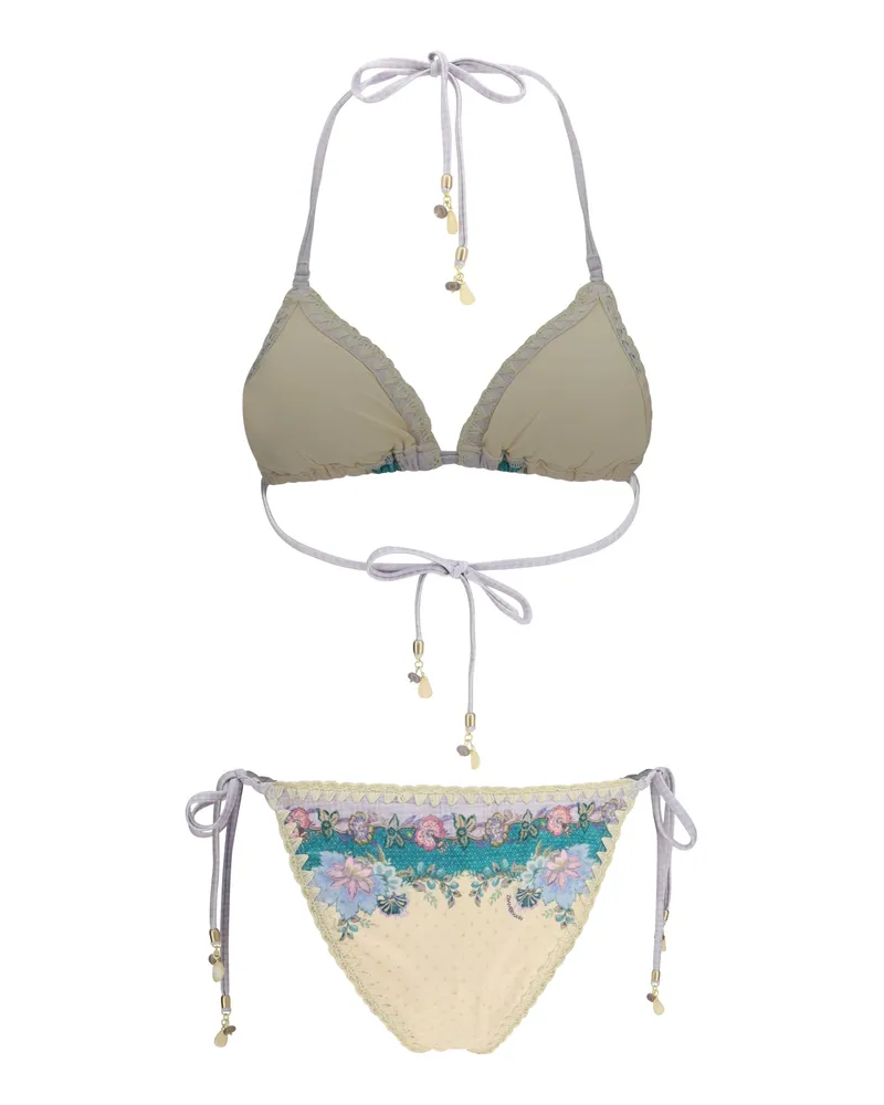 Zimmermann Women's Bikini Indra Crochet Cream Scarf Floral Polyamide Swimwear Sea Clothing Beige