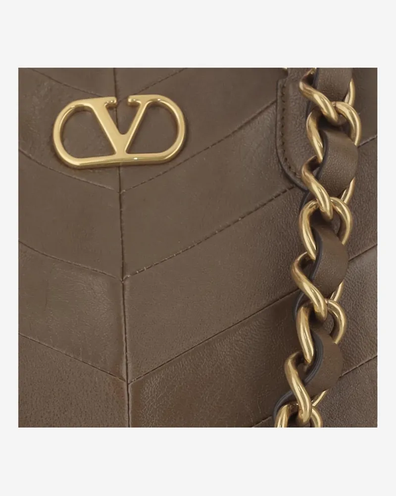 Valentino Garavani Women's Leather Bag With Chevron Pattern Brown Shoulder Brown