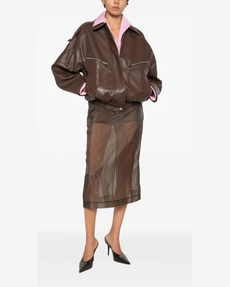 032c Faux Leather Bomber Jacket — Brown Brown