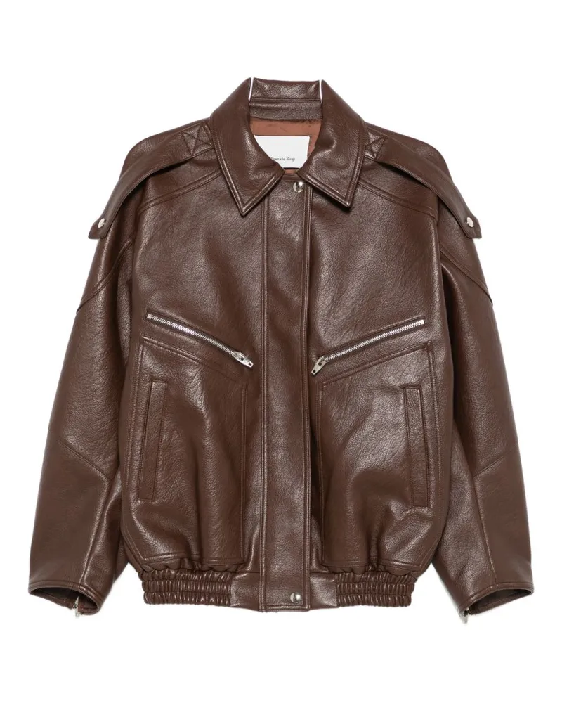 032c Faux Leather Bomber Jacket — Brown Brown