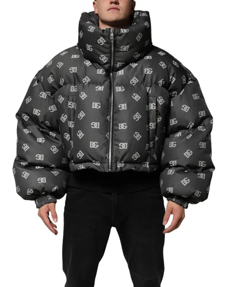 Dolce & Gabbana Black Dg Monogram Full Zip Puffer Men Jacket Nylon Clothing Black