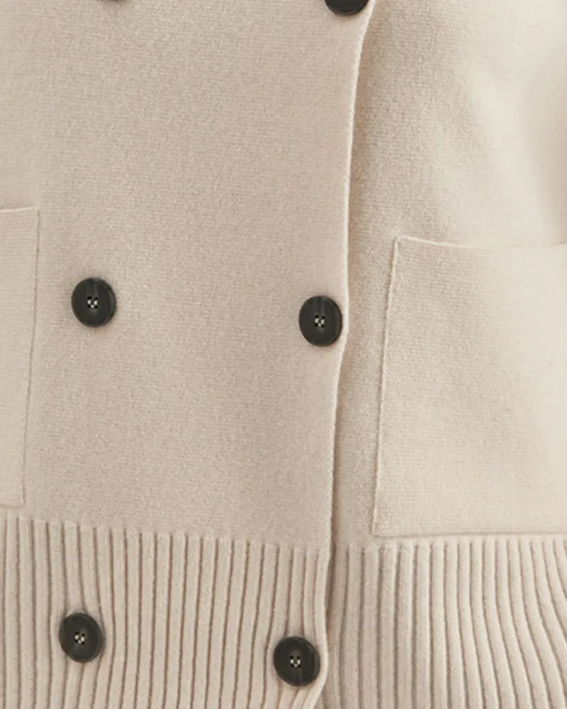 Alpha Studio Double-Breasted Knit Jacket Cardigan — Beige Beige