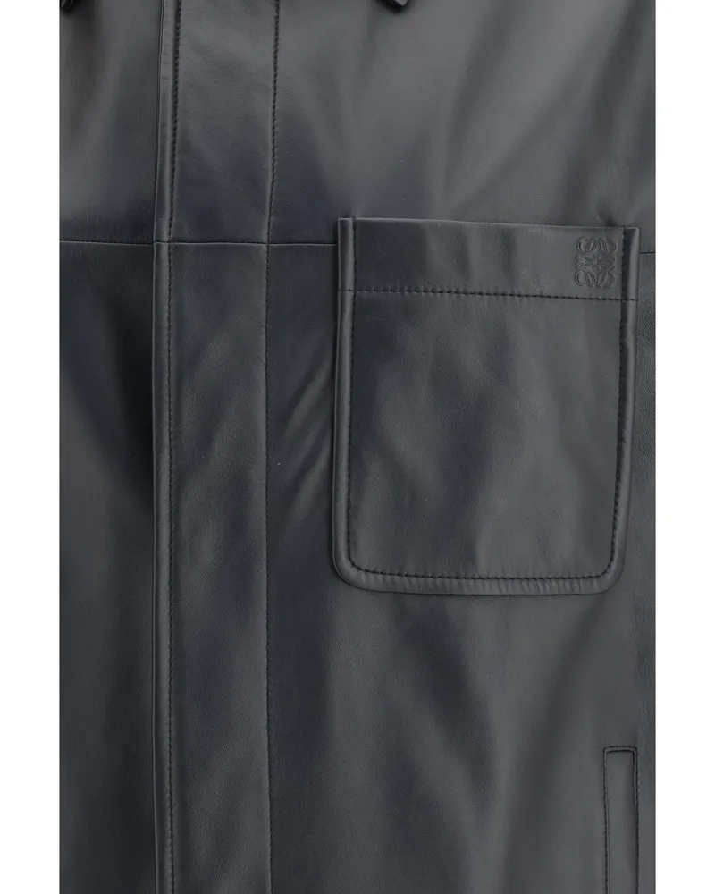 Loewe Men's Leather Jacket Black Calfskin Shirt Black