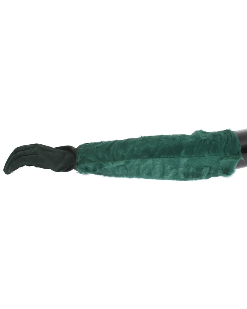 Dolce & Gabbana Women's Green Leather Xiangao Fur Elbow Gloves Green