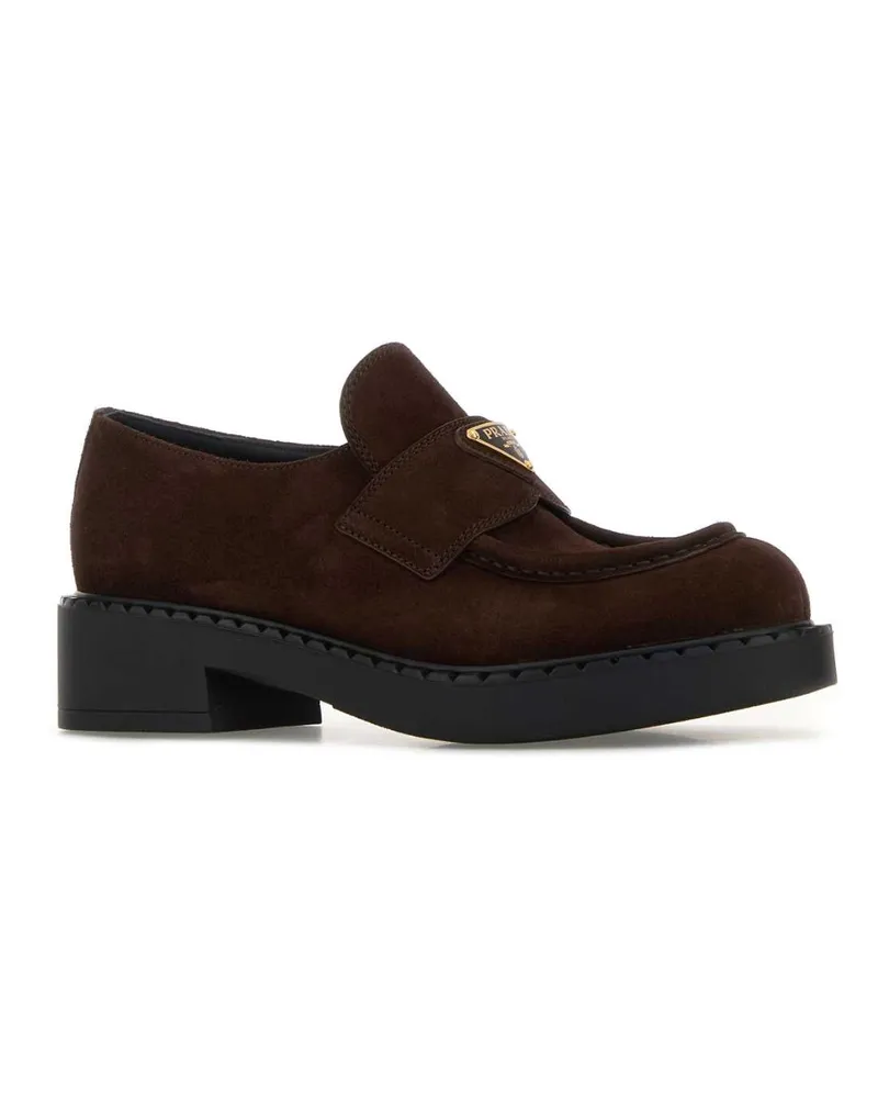 Prada Women's Suede Monk Strap Loafer Brown Calfskin Brown