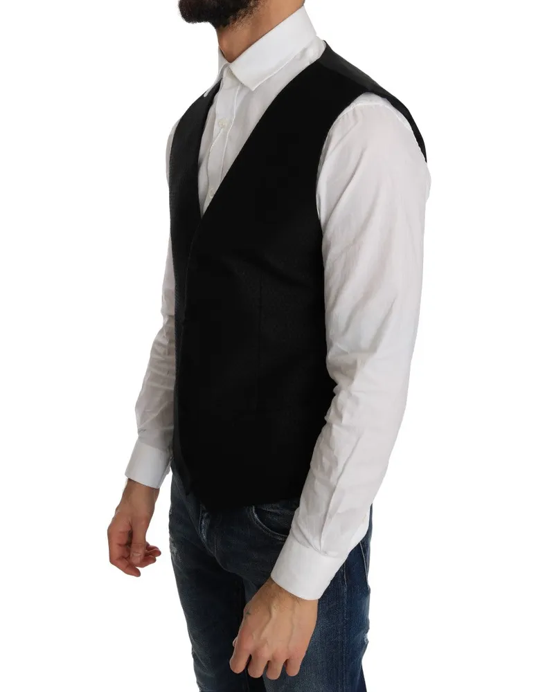 Dolce & Gabbana Men's Black Polka Dot Pattern Vest Wool Clothing Black