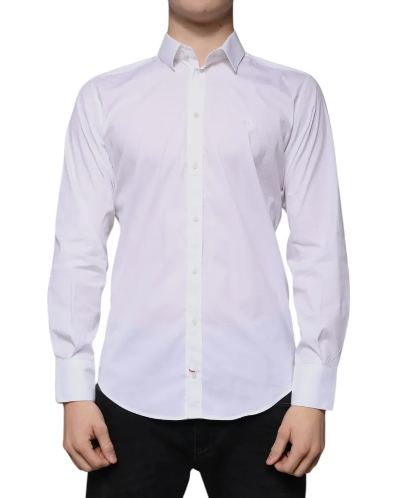 Dolce & Gabbana White Cotton Blend Men Martini Dress Shirt Nylon Elastane White