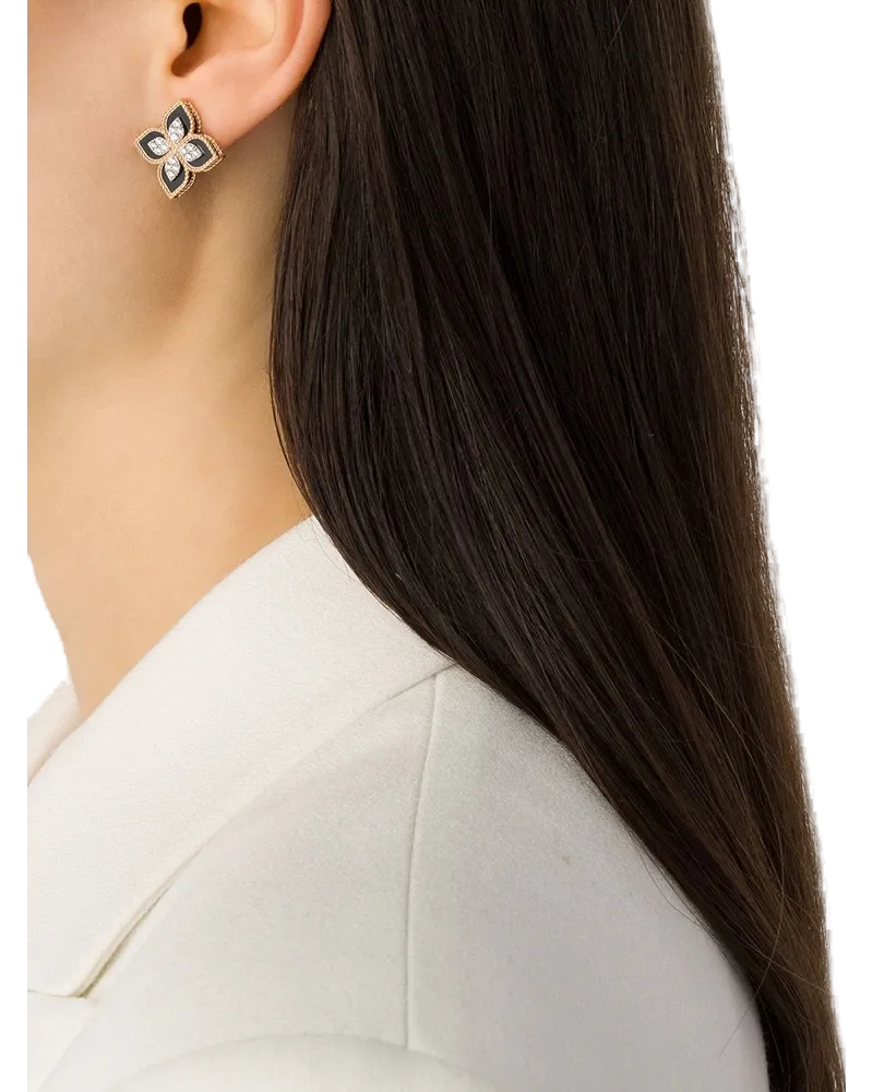 Roberto Coin Women's 18kt Rose Gold Diamonds Black Jade Princess Flower Earrings Continuty Rose