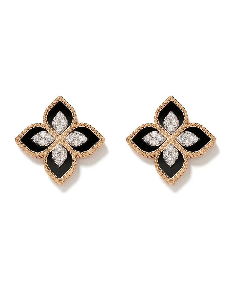 Roberto Coin Women's 18kt Rose Gold Diamonds Black Jade Princess Flower Earrings Continuty Rose